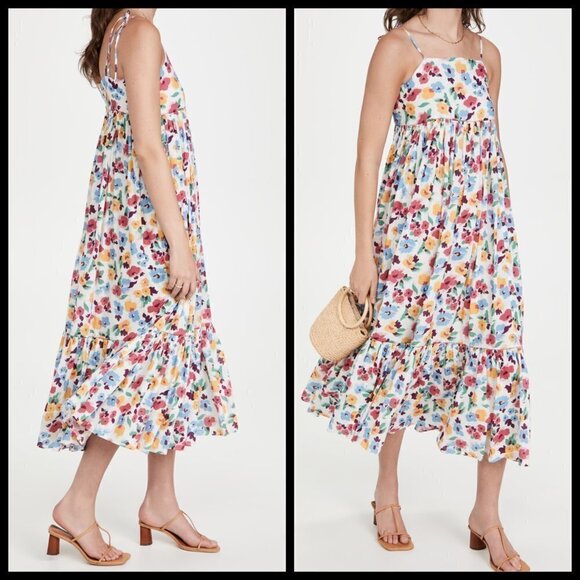 💕THE GREAT💕 The Dainty Dress ~ Midi 100% Cotton Tropical Floral Large L NWT - Picture 7 of 16